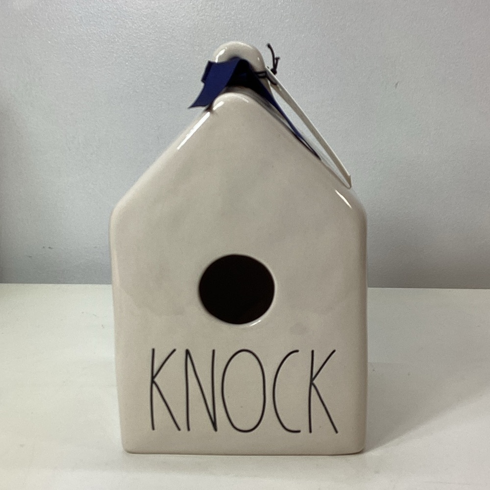 Rae Dunn Cream Ceramic BirdHouse with KNOCK on Fronf - Picture 10 of 10